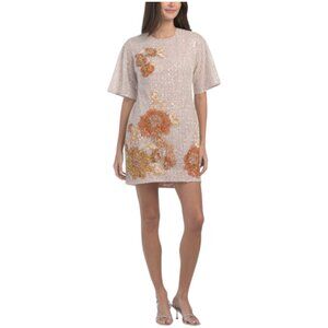HELSI Short Sleeve Floral Applique Mini Dress